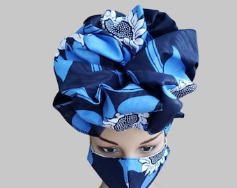Hair Wrap Ankara African Head Wrap + Matching Mask Set