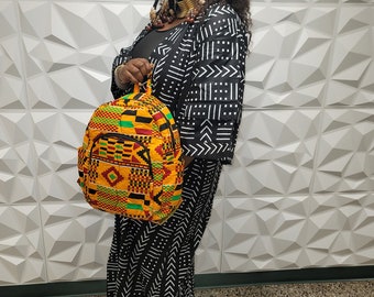 Handmade African Print Bookbag: Unisex Travel Backpack
