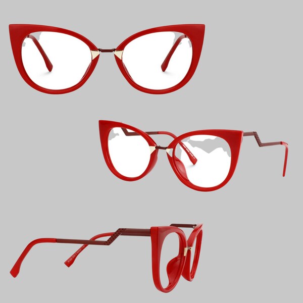 Kkunda Women Cat's Eye Fashion Oversized Eyeglasses for Women Large Frames in a Red Frame Clear Lens Classic 90s Retro