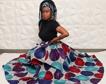 African Print Maxi Skirt + Headwrap | Ankara Maxi Skirt | African Dashiki Skirt | High Waisted Skirt | Maxi Skirt with Pockets