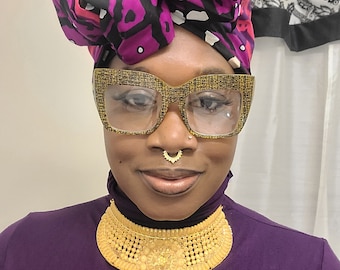 Oversized Cat Eye Eyeglasses: Gold Frame, Clear Lens, 90s Retro