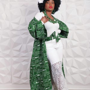 African Print Duster/African Print Jacket/Kimono/Ankara Print/Ankara kimono for Women/ Africa Print Kimono/Green White
