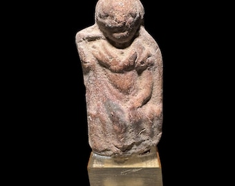 Starożytna rzymsko-egipska figurka siedzącego boga z terakoty, 30 p.n.e. – 364 n.e.