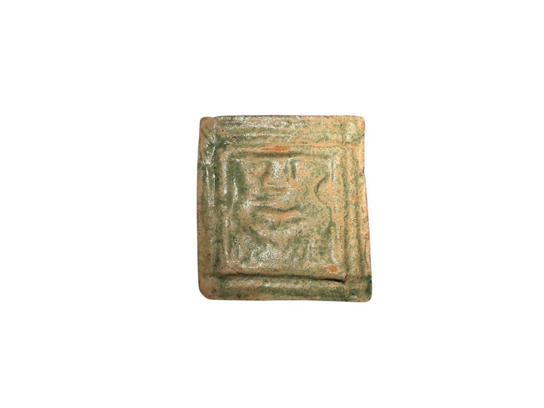Tudor Period Green Glazed Clay Tile Depicting Rampant Wild Cats, 16th ...