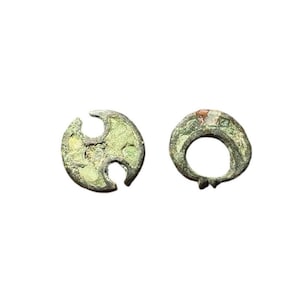 Romano British Celtic enamelled crescent mounts, 1st century AD