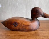 Vintage Hand Carved Wooden Mallard Duck Decoy, Old Hand Crafted Wooden Duck