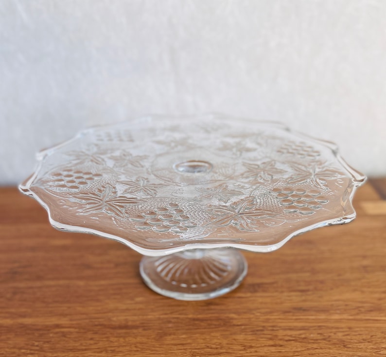 Vintage Glass Pedestal Cake Stand Grapes and Leaves Wedding Etsy