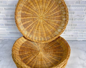 Wicker Paper Plate Holders Set of 4 Vintage Paper Plate Support Wicker Baskets, Wall Decor Wicker Paper Plate Holders