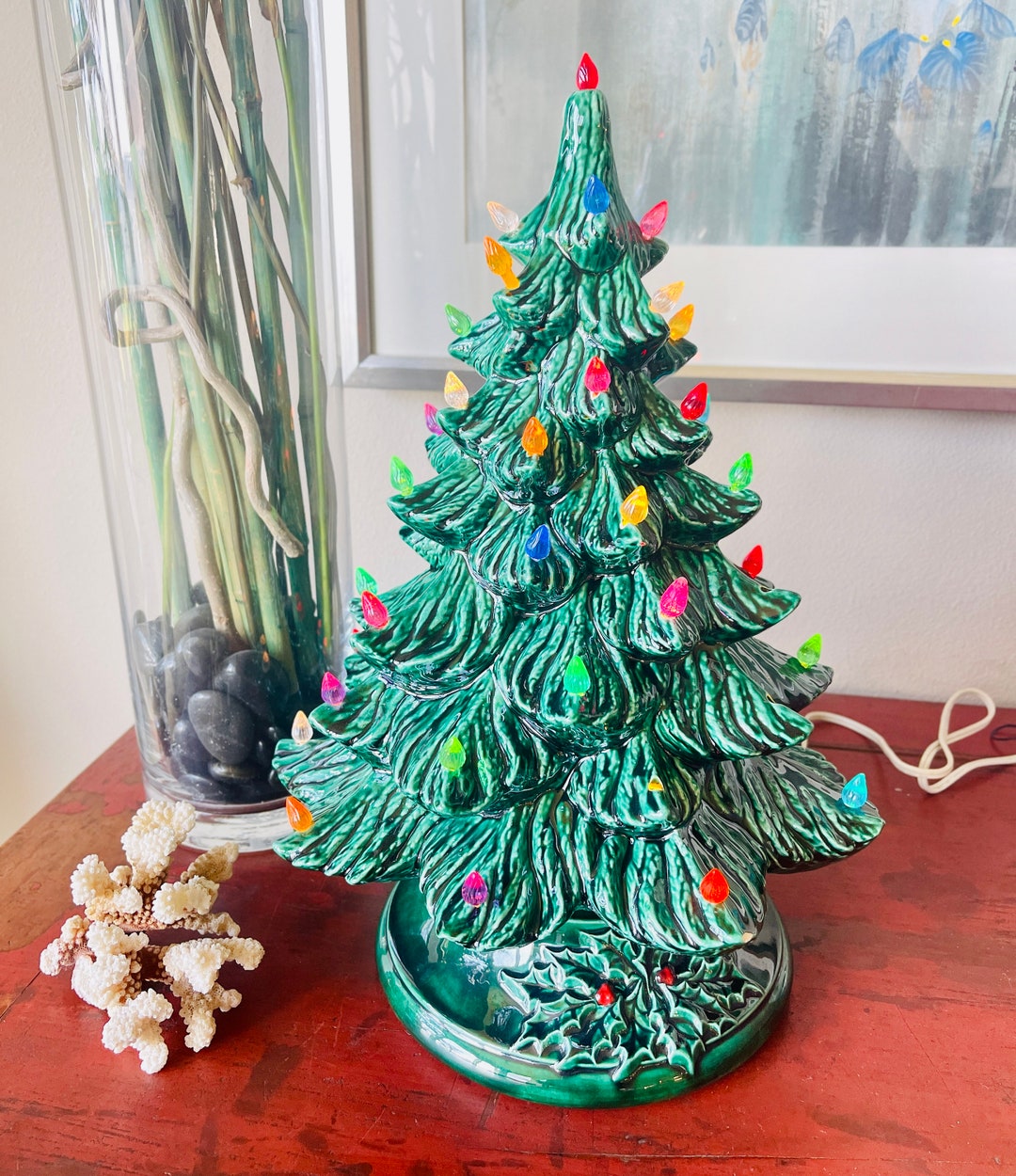 16 Large Christmas Tree With Lights, Christmas Nowell Tree With Green