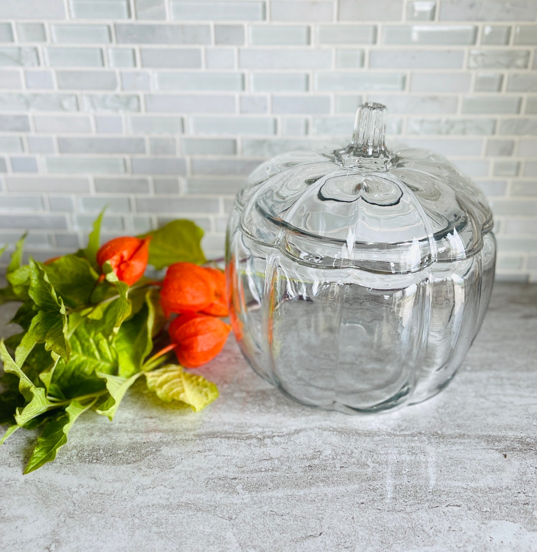 Clear Glass Pumpkin Cookie Jar With Lid Kitchen Canister Candy Dish