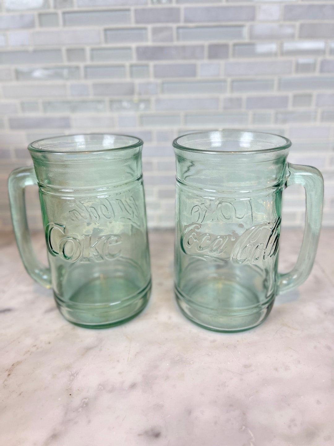 Set of 2 Vintage Cocacola Glass Mugs Vintage Coke Mugs Coke Etsy