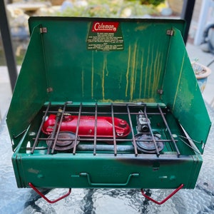60s Vintage Coleman Folding Camp Stove, Burners With Copper Fuel