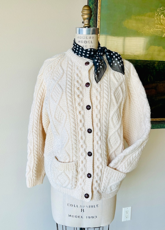 Vintage Irish Handknit Wool Sweater, Cream Color … - image 2