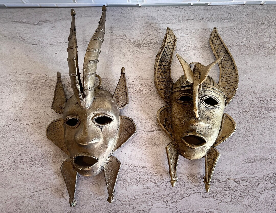 Vintage Brass Tribal Masks Wall Art, Set of 2 Brass Masks Wall Decor Etsy