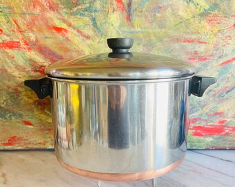 Vintage 6 Quart Revere Ware Copper Clad Stock Pot with Lid. Large Soup Pot, Stew Pot, Canning Pot, Made in Clinton ILL. USA