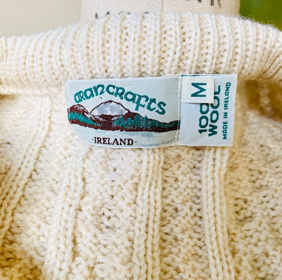 Vintage Irish Handknit Wool Sweater, Cream Color … - image 8