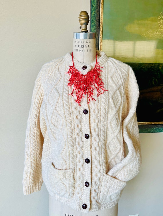 Vintage Irish Handknit Wool Sweater, Cream Color … - image 1