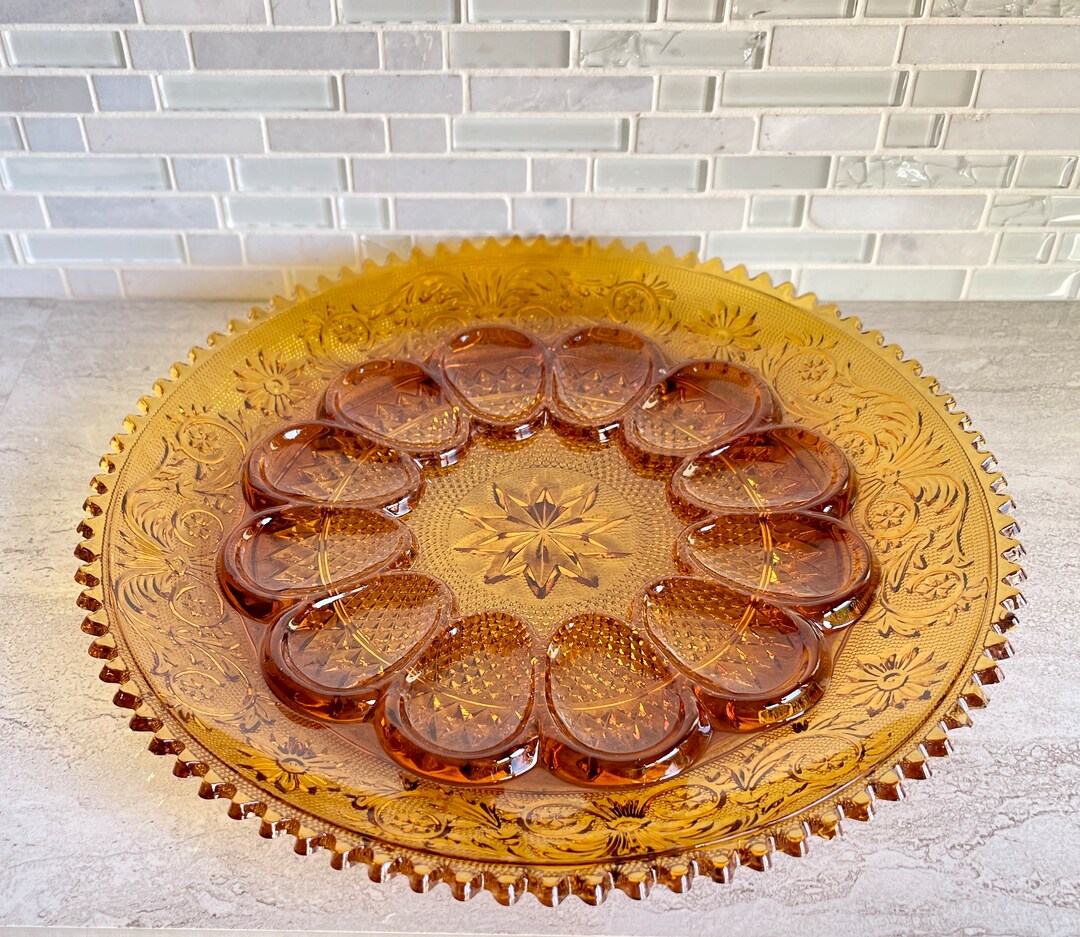 Vintage Indiana Glass Hobnail Amber Glass Deviled Egg Plate Etsy