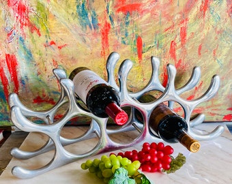 Contemporary Cast Aluminium 9 Bottles Wine Rack, Modern Aluminium 9 Bottles Freestanding Countertop Wine Holder