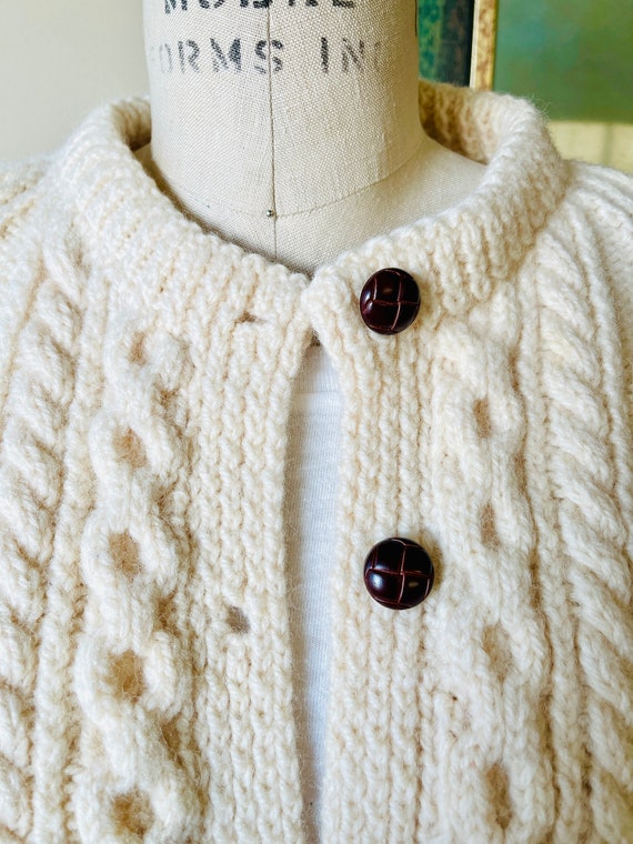 Vintage Irish Handknit Wool Sweater, Cream Color … - image 7