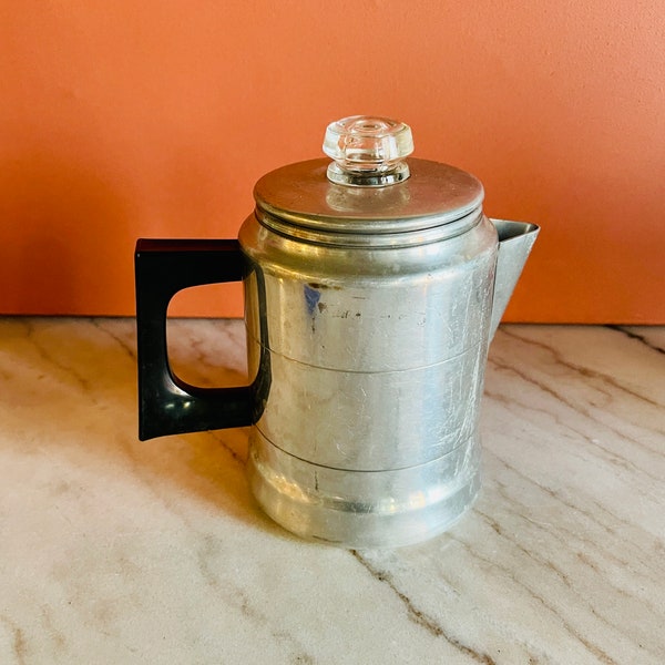 Vintage Coffee Pot, Comet Aluminum USA, Stove Top Percolator Aluminum Coffee Pot, Complete Set, Mid Century 1960s, Camping Gear