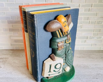 Mid-Century Bookends, Cast Iron Golf Bag Cast Iron Bookends, Doorstops  Golfer's Bookends or Doorstop