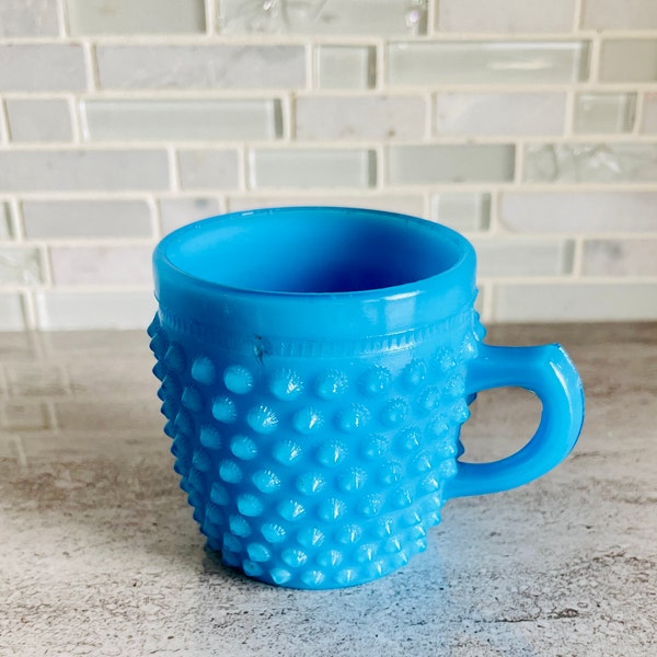 Vintage Fenton Turquoise Blue Hobnail Glass Mug Tor Toothpick Holder, Hard to Find Fenton Glass Mug