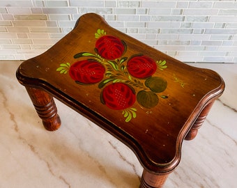 Handmade Wooden Stepping Stool, with Turned Wooden Legs, Hand Painted Wooden Footstool, Hand Painted Flower Stand, Wooden Plant Stand