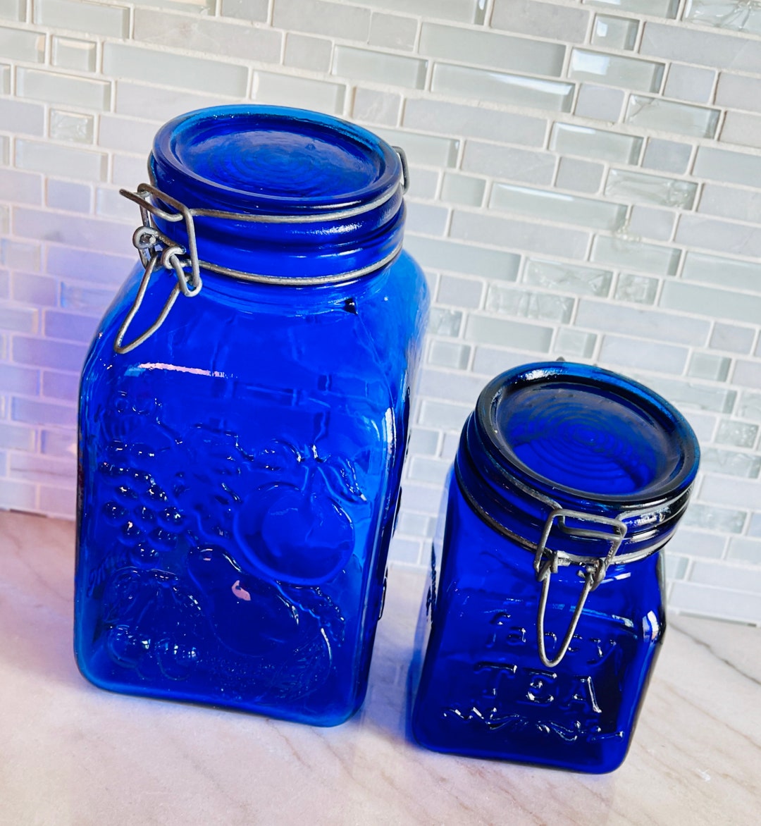 1960s Cobalt Blue Glass Canisters, Made in Italy, Granny's Products