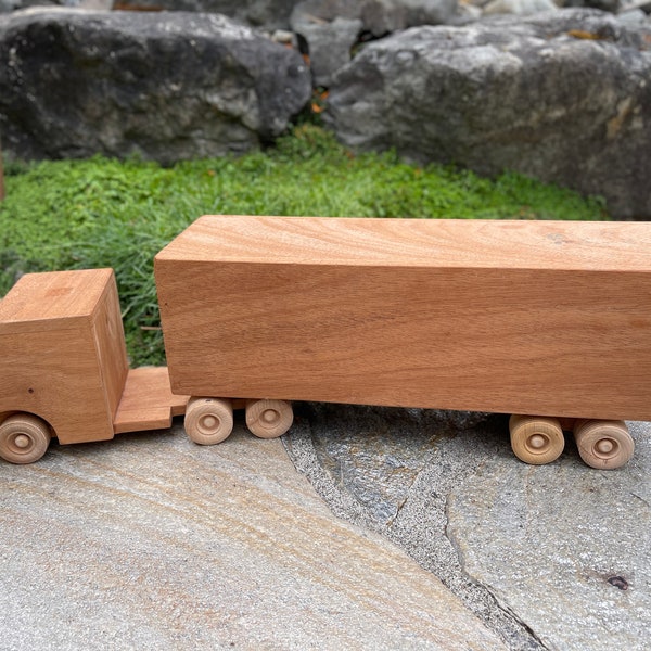 Large 29" Long Handmade Solid Wooden Toy Cargo Truck with Doors and Removable Container, Wooden Container Pulling Truck