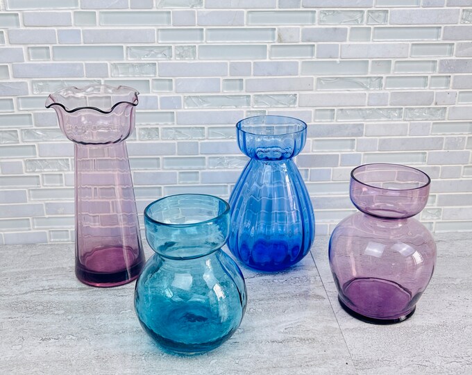 Bulb Forcing Glass Vase, Cobalt Blue Glass Bulb Forcing Vase, Vintage