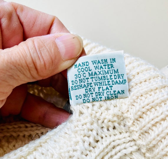 Vintage Irish Handknit Wool Sweater, Cream Color … - image 9