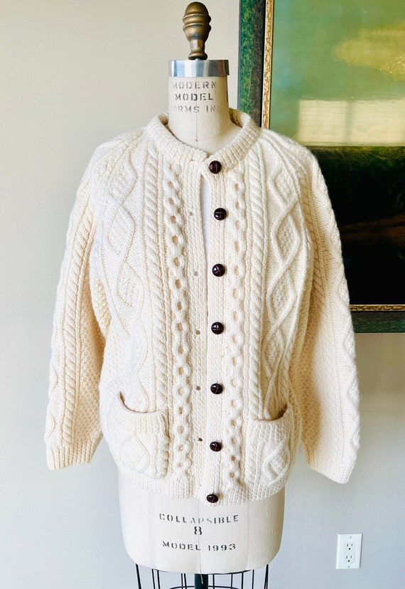 Vintage Irish Handknit Wool Sweater, Cream Color … - image 3
