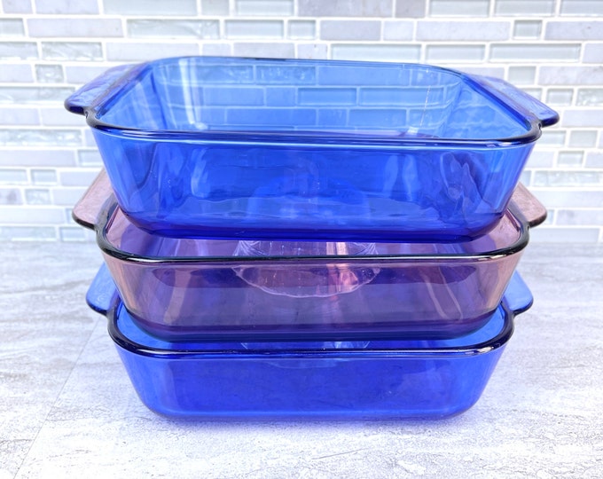 Vintage Cobalt Blue Pyrex Glass 8x8 Square Baking Dish, Pyrex Cranberry ...