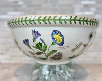 Portmeirion Vintage Botanic Garden Blue Passion Flower Passiflora Caerulea Large Serving Bowl 11", Salad Pasta Bowl Green Trophy Stamp