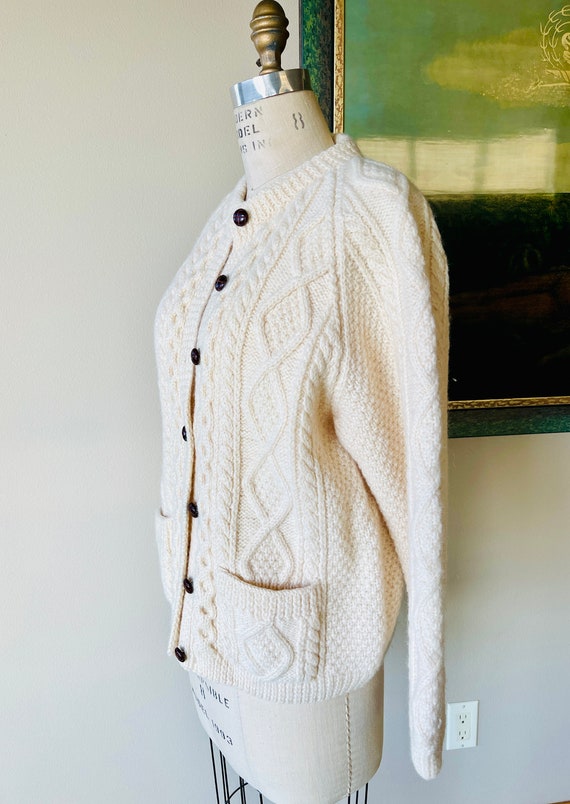 Vintage Irish Handknit Wool Sweater, Cream Color … - image 5