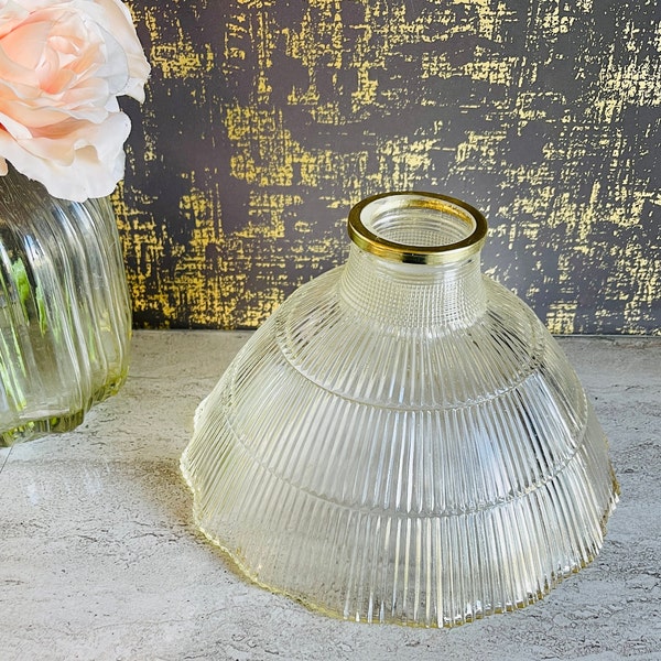 Lancaster 80's Industrial Holophane Glass Pendant Shade, Ruffled Edge Replacement Light Shade, Mid Century Lampshade