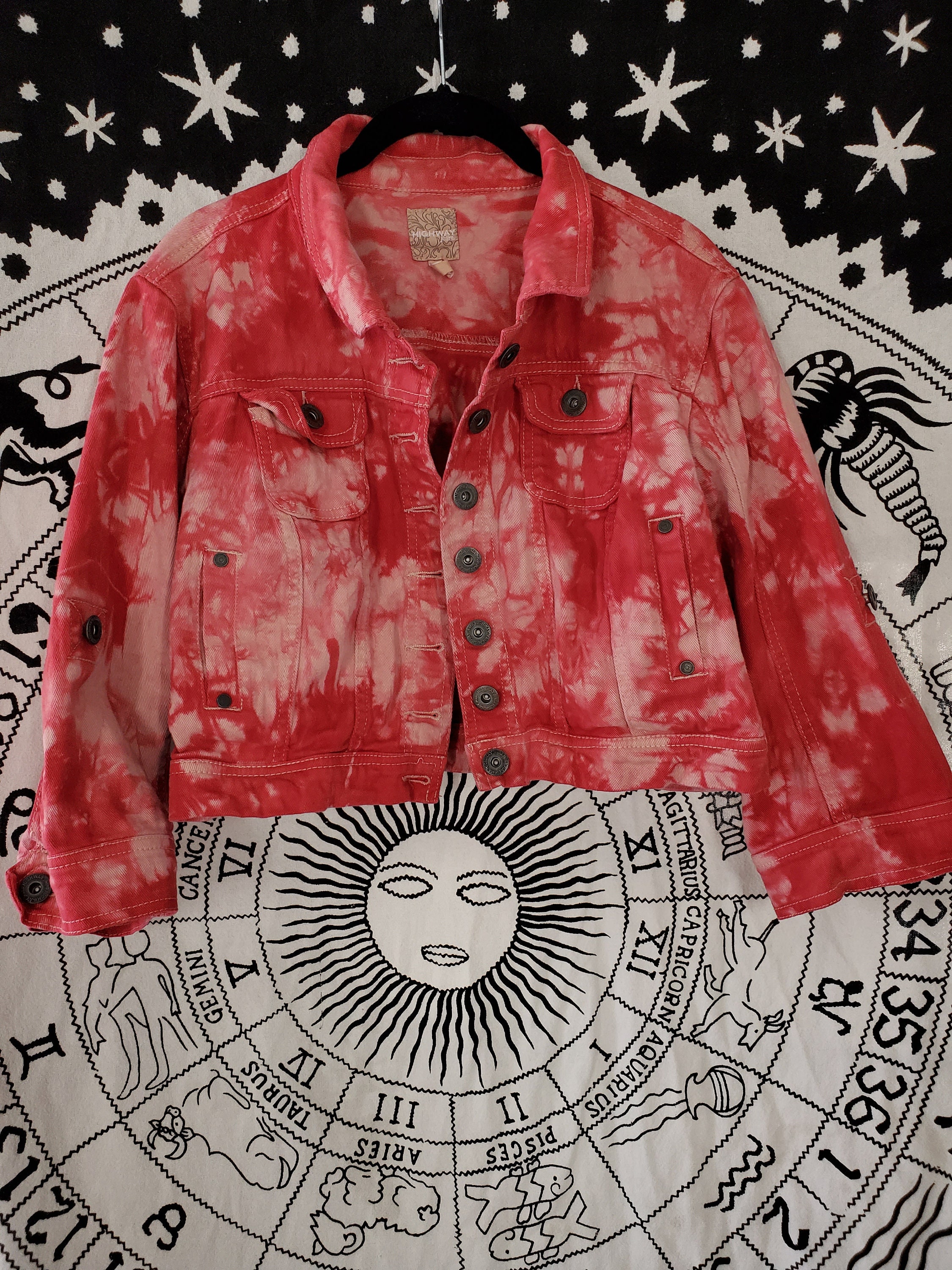Red Tie Dye Denim Jacket 