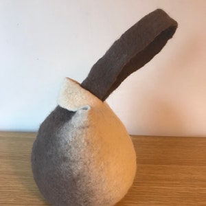 Stylish Wet Felted Japanese Knot Bag – Taupe and Cream – Unique, Handmade Wool Felt, Contemporary Design, Pure Wool