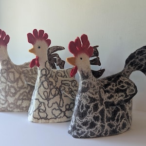 Large Wet Felted Tea Cosy - Chicken - Unique Gift for Tea Lover, Handmade Wool Felt, Table Art