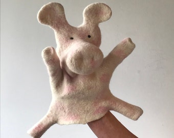 Glove Puppet - Pig - Wet Felted Hand Puppet, Interactive Children's Toy, Storytime Companion, Bibabo