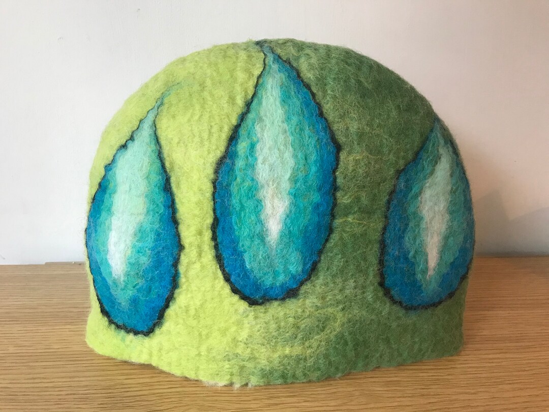 Large Wet Felted Tea Cosy Blue Abstract Pods, Unique Gift for Tea Lover