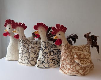 Funda grande para tetera de fieltro húmedo - Pollo - Regalo único para amantes del té, fieltro de lana hecho a mano, decoración de mesa