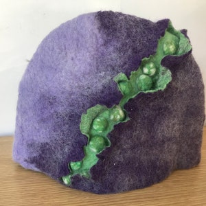 Large Wet Felted Tea Cosy - Abstract Purple and Green Cosy   – Contemporary Design, Unique Gift, Handmade Wool Felt, Table Art