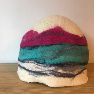 Large Wet Felted Tea Cosy -  Unique Gift for Tea Lover, Handmade Wool Felt, Table Art