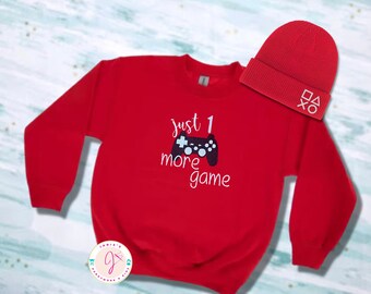 Gaming Shirt, One More Game Sweatshirt, Gaming Beanie, Video Game Pullover, Kids Outfit, Kids Embroidered Sweatshirt, Gift for Kids