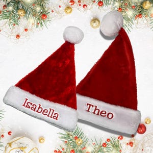 Santa Hats for Kids, Plush Santa Hat Personalized, Custom Embroidered Santa Hat, Christmas Photo Prop, Christmas Party Theme, Holiday Outfit