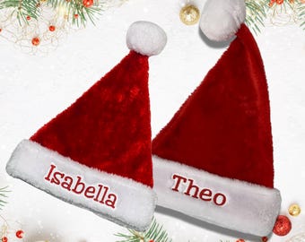 Santa Hats for Kids, Plush Santa Hat Personalized, Custom Embroidered Santa Hat, Christmas Photo Prop, Christmas Party Theme, Holiday Outfit
