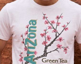 Arizona Green Tea Graphic T-shirt, Retro Y2K Cherry Blossom Print