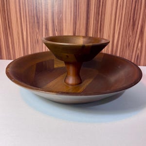 Vintage Real Walnut Wood Chip & Dip Bowl